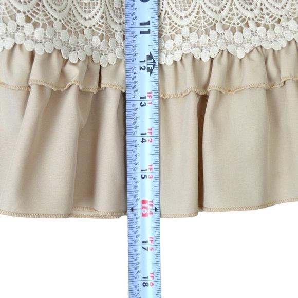 2 Pull On Mini Skirts Blue Embroidered Lace Ruffle Cream Coquette Country Boho - Picture 11 of 12